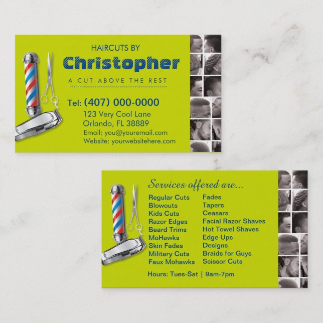 Barbershop Affärskort-Barber pole, clippers com Visitkort (Fram/baksida)