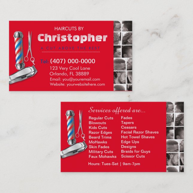 Barbershop Affärskort-Barber pole, clippers com Visitkort (Fram/baksida)