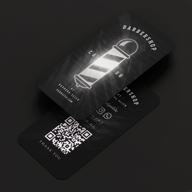 Barbershop Barber Black Silver Pole Retro Modern Visitkort (Barbershop Barber Black Silver Pole Retro Modern Business Card
)