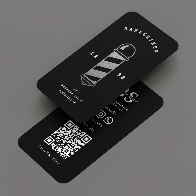 Barbershop Barber Classic Black Silver Pole Visitkort (Barbershop Barber Classic Black Silver Pole Business Card
)