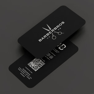 Barbershop Barber Modern Black Silver-sax Visitkort