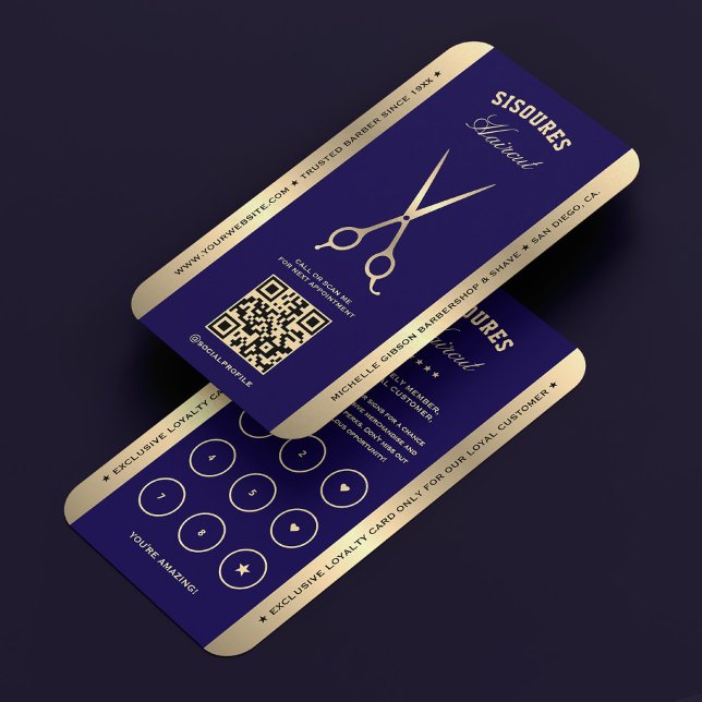 Barbershop Barber Mörk blått Saxer Loyalty Card Visitkort (Barbershop Barber Dark Blue Scissors Loyalty Card
)