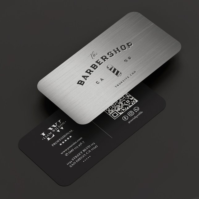 Barbershop Barber Pole Elegant Black Silver Modern Visitkort (Barbershop Barber Pole Elegant Black Silver Modern Business Card
)