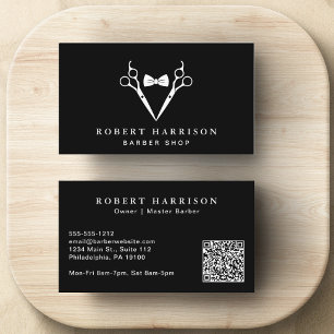 Barbershop Barber QR Code Black Visitkort