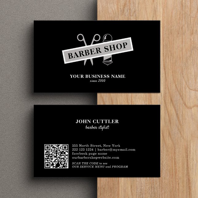 Barbershop barber QR-kod för spissax svart Visitkort (Skapare uppladdad)
