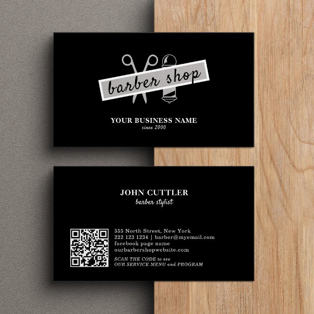 Barbershop barber QR-kod modern svart Visitkort (Skapare uppladdad)