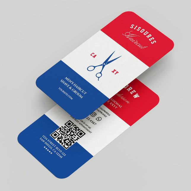 Barbershop Barber Rött vitt blått Modern Visitkort (Barbershop Barber Red White Blue Modern Business Card
)