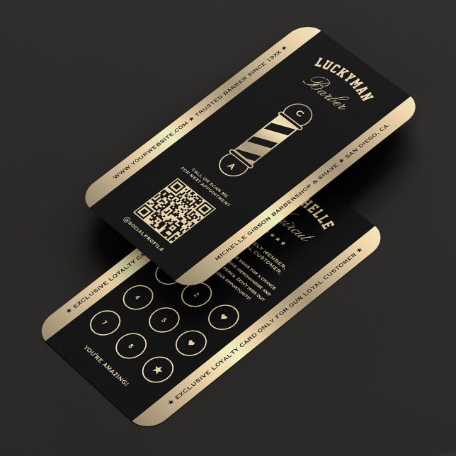 Barbershop Black Faux Guld Pole Barber Loyalty Car Visitkort (Barbershop Black Gold Pole Barber Loyalty Card
)