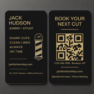 Barbershop Black Guld Barber Haircut QR-kod Visitkort