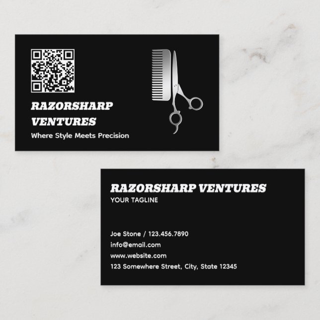 Barbershop Black Q Visitkort (Fram/baksida)