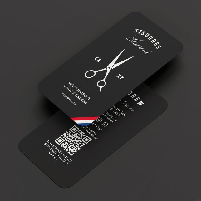 Barbershop Black Red Blue White Modern Barber Visitkort (Barbershop Black Red Blue White Modern Barber Business Card
)