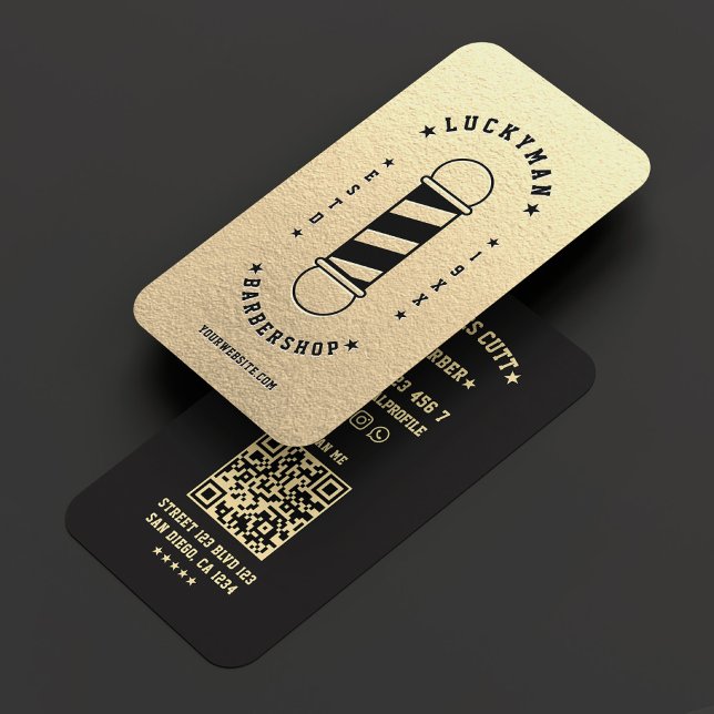 Barbershop Classic Elegant Guld Black Barber Pole Visitkort (Barbershop Classic Elegant Gold Black Barber Pole Business Card
)