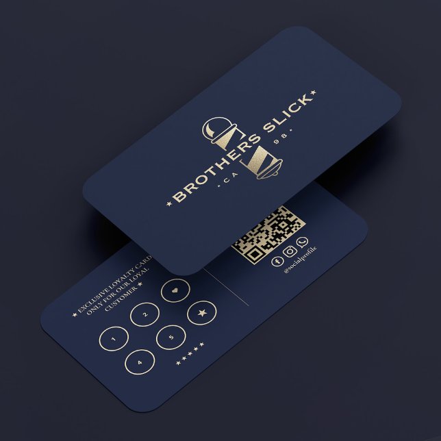 Barbershop Elegant Barber Pole Mörk Navy Loyalty Visitkort (Barbershop Elegant Barber Pole Dark Navy Loyalty Business Card
)