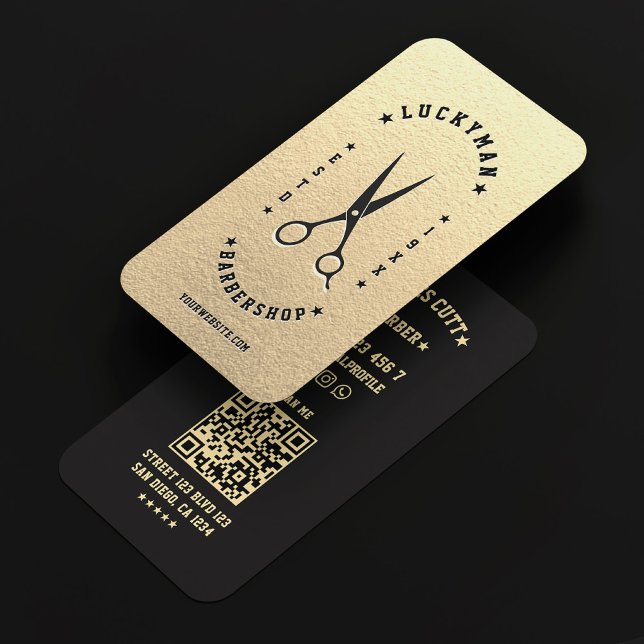 Barbershop Elegant Guld Barber Black Scissors Visitkort (Barbershop Elegant Gold Barber Black Scissors Business Card
)