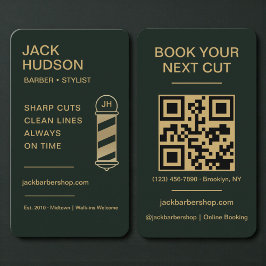 Barbershop Grön Guld Barber Klippning QR-kod Visitkort