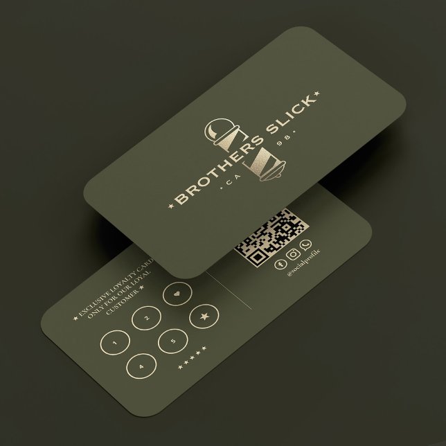 Barbershop Guld Barber Pole Army Grönt Loyalty Visitkort (Barbershop Gold Barber Pole Army Green Loyalty Business Card
)