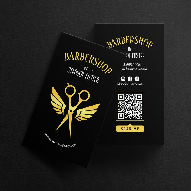 Barbershop Hair Hairdresser Barbershop Black Guld Visitkort (Skapare uppladdad)