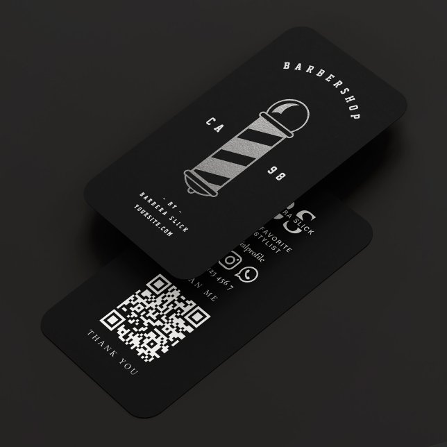 Barbershop Hair stylist Silver Barber Pole Visitkort (Barbershop Hair stylist Silver Barber Pole Business Card
)