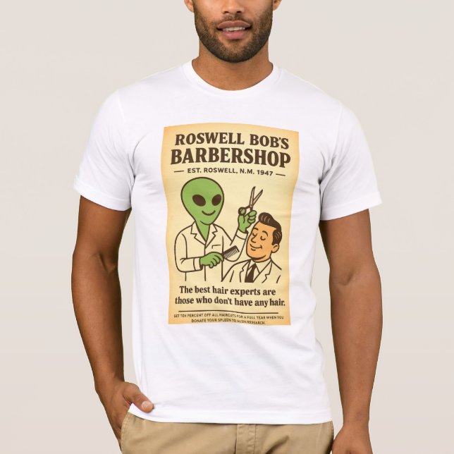 Barbershop Hairdresser Roswell Utomjordingars 1950 T Shirt (Framsida)