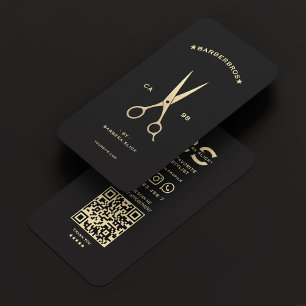 Barbershop Hairstylist Black Guld Scissors Modern Visitkort