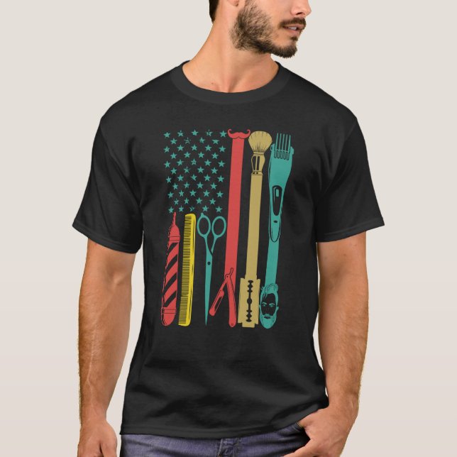 Barbershop-hårStyle Hairdresser US flagga Barber H T Shirt (Framsida)