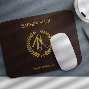 Barbershop logotyp och namn personlig bruna guld musmatta