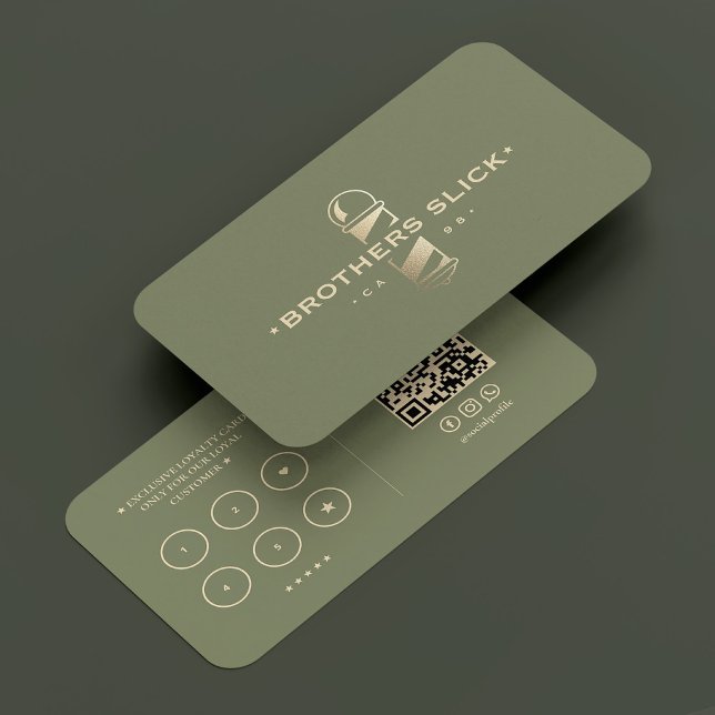 Barbershop Loyalty Slår Sage Guld Barber Pole Visitkort (Barbershop Loyalty Punch Sage Gold Barber Pole Business Card
)