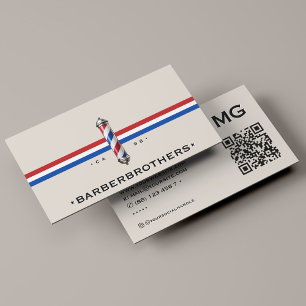 Barbershop Minimal Barber Sand Röd Vit Blå Visitkort