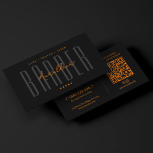 Barbershop Minimal Mobilbarberare Svart Orange Visitkort