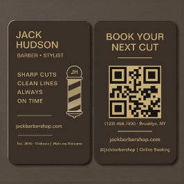 Barbershop Mocha Brown Gold Barber Haircut QR Code Visitkort