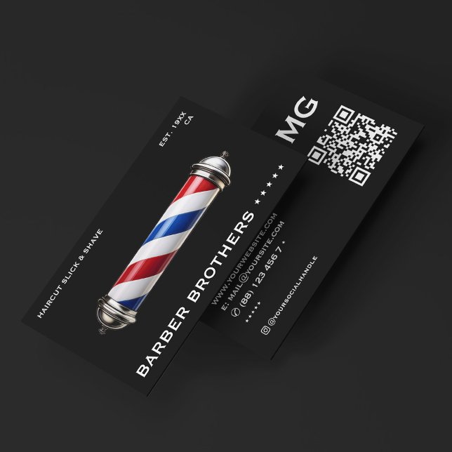 Barbershop Modern Classic Barber Pole Black Visitkort (Barbershop Modern Classic Barber Pole Black Business Card
)