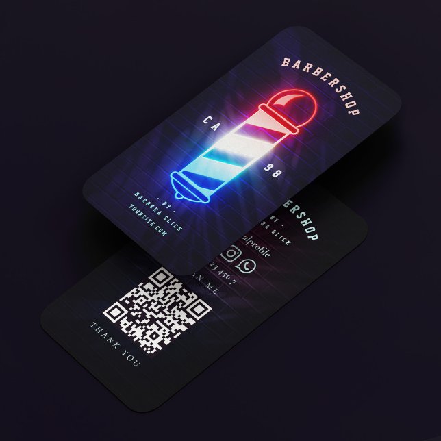Barbershop Modern Neon Barbers Pole Barber Visitkort (Barbershop Modern Neon Barber's Pole Barber Business Card
)