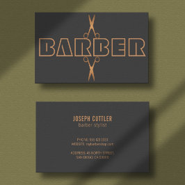 Barbershop, modernt kopparskript grått logotyp visitkort