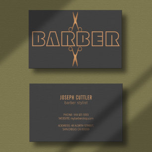 Barbershop, modernt kopparskript grått logotyp visitkort