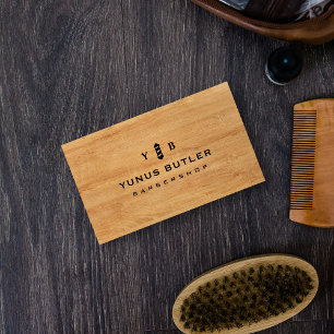 Barbershop Monogram Parber Bassäng Rustic Wood Visitkort