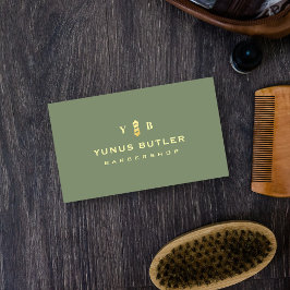 Barbershop Monogram Sage Grönt Guld Barber Pole Visitkort
