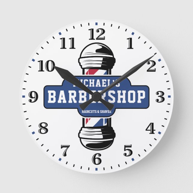 Barbershop Personlig Wall Clock Rund Klocka (Framsida)