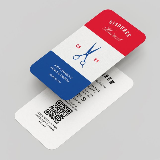 Barbershop Rött vitt blått Modern Barber Visitkort (Barbershop Barber Red White Blue Modern Business Card
)