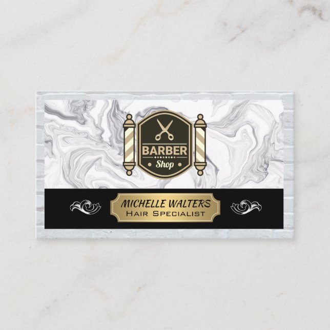 Barbershop Scissors | Barber Pole | Brick Visitkort (Framsida)