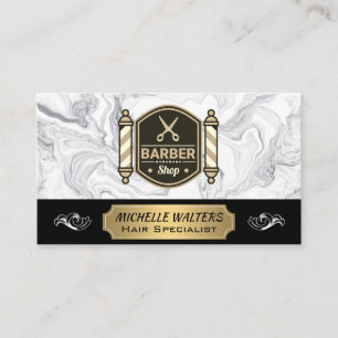 Barbershop Scissors Barber Pole Marble Visitkort