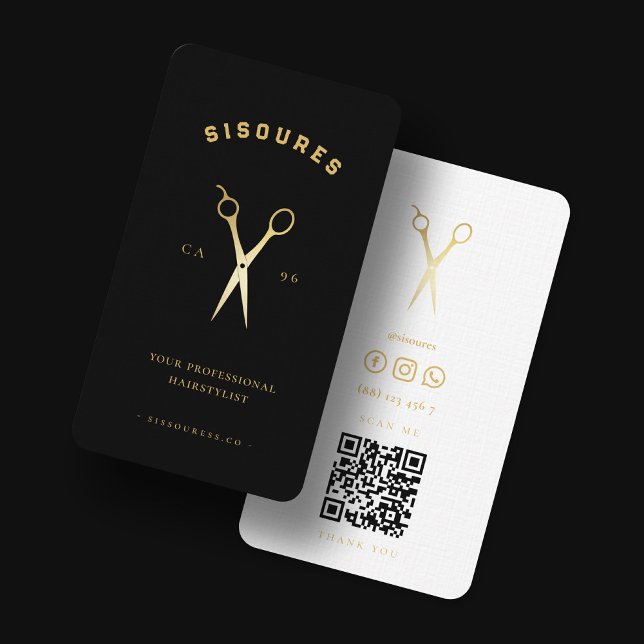 Barbershop Scissors Black och white Guld Barber Visitkort (Skapare uppladdad)