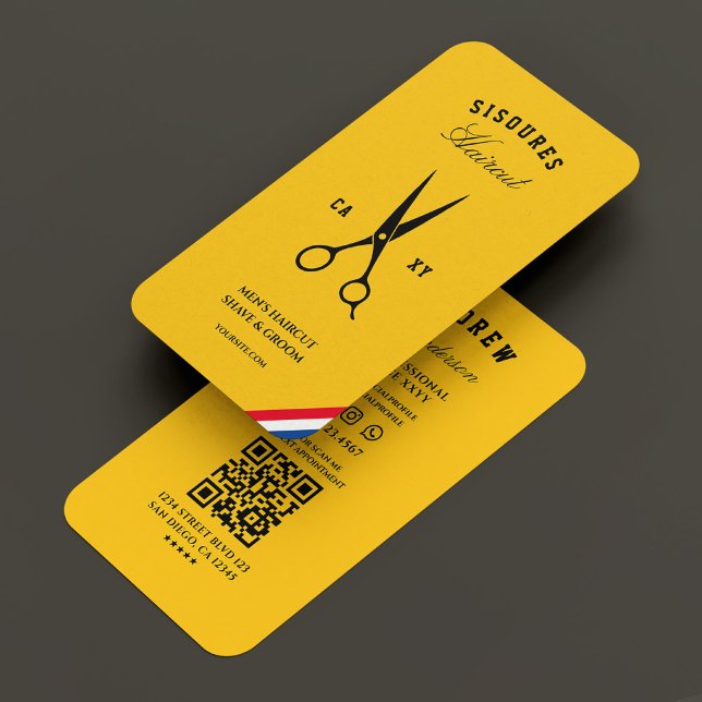 Barbershop Scissors Rött vitt blått Gult Barber Visitkort (Barbershop Scissors Red White Blue Yellow Barber Business Card
)