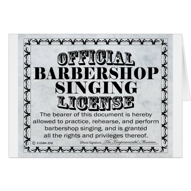 Barbershop Singing Licence Hälsningskort (Framsidan Horizontal)