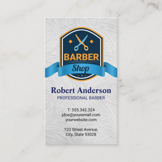 Barbershop | Sissors Ribbon Badge | Struktur Visitkort (Framsida)