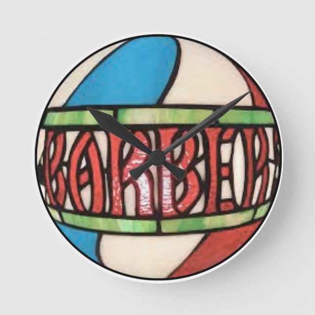 Barbershop Stached Glass Globe Clock Rund Klocka (Framsida)