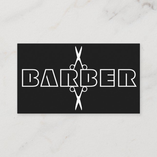 Barberskript modern vit och svart sax visitkort (Framsida)