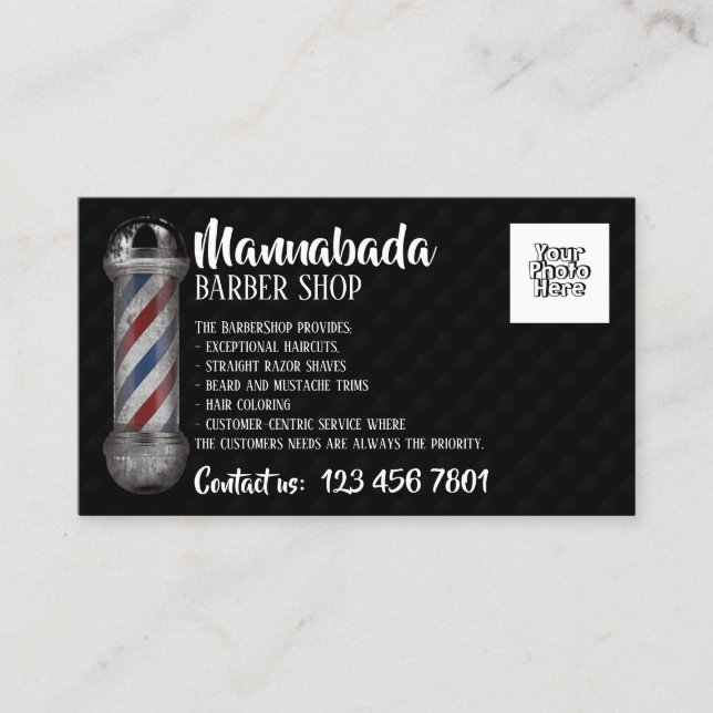 Barberstångsöverlägg butik anpassad bild visitkort (Framsida)