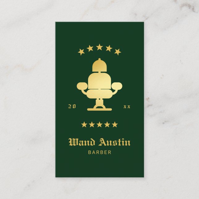 Barberstol Barberbutik Falskt Guld Och Grönt  Visitkort (Framsida)