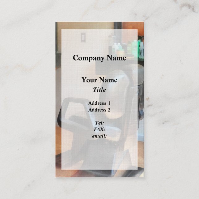 Barberstol och hårartiklar visitkort (Framsida)