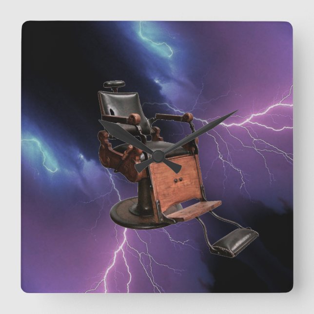 Barberstol, Riding Lightning Lila Blue, Black Fyrkantig Klocka (Framsida)